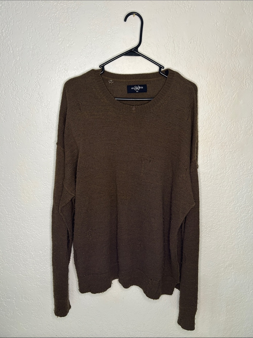 All Saints Men's Brown Olive Crewneck Sweater